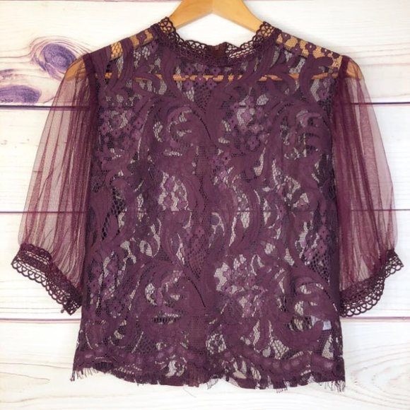 Peach Tops - Peach Lace Plum Cropped Blouse NWT